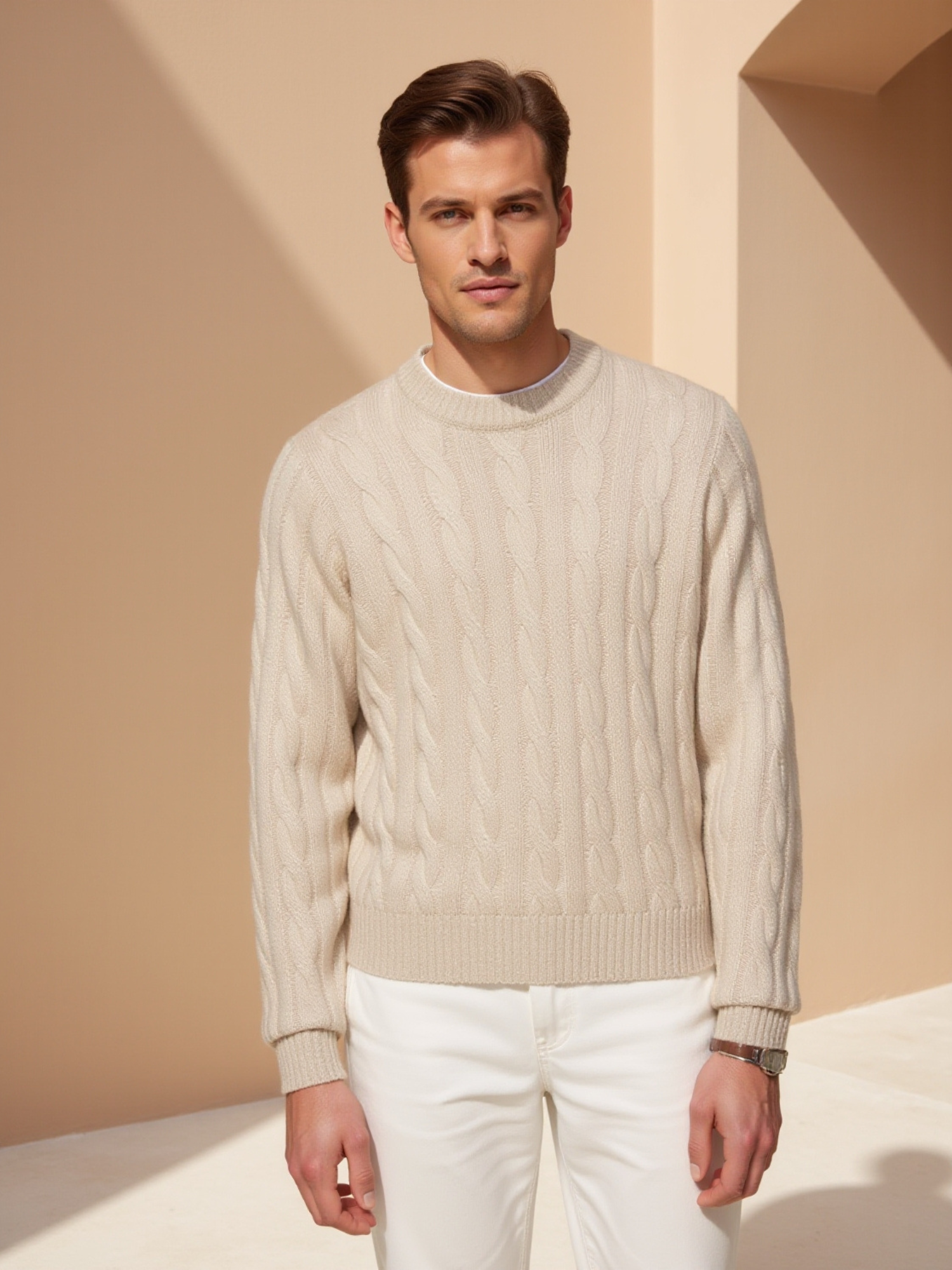 Cashmere Cable-Knit Crew Sweater