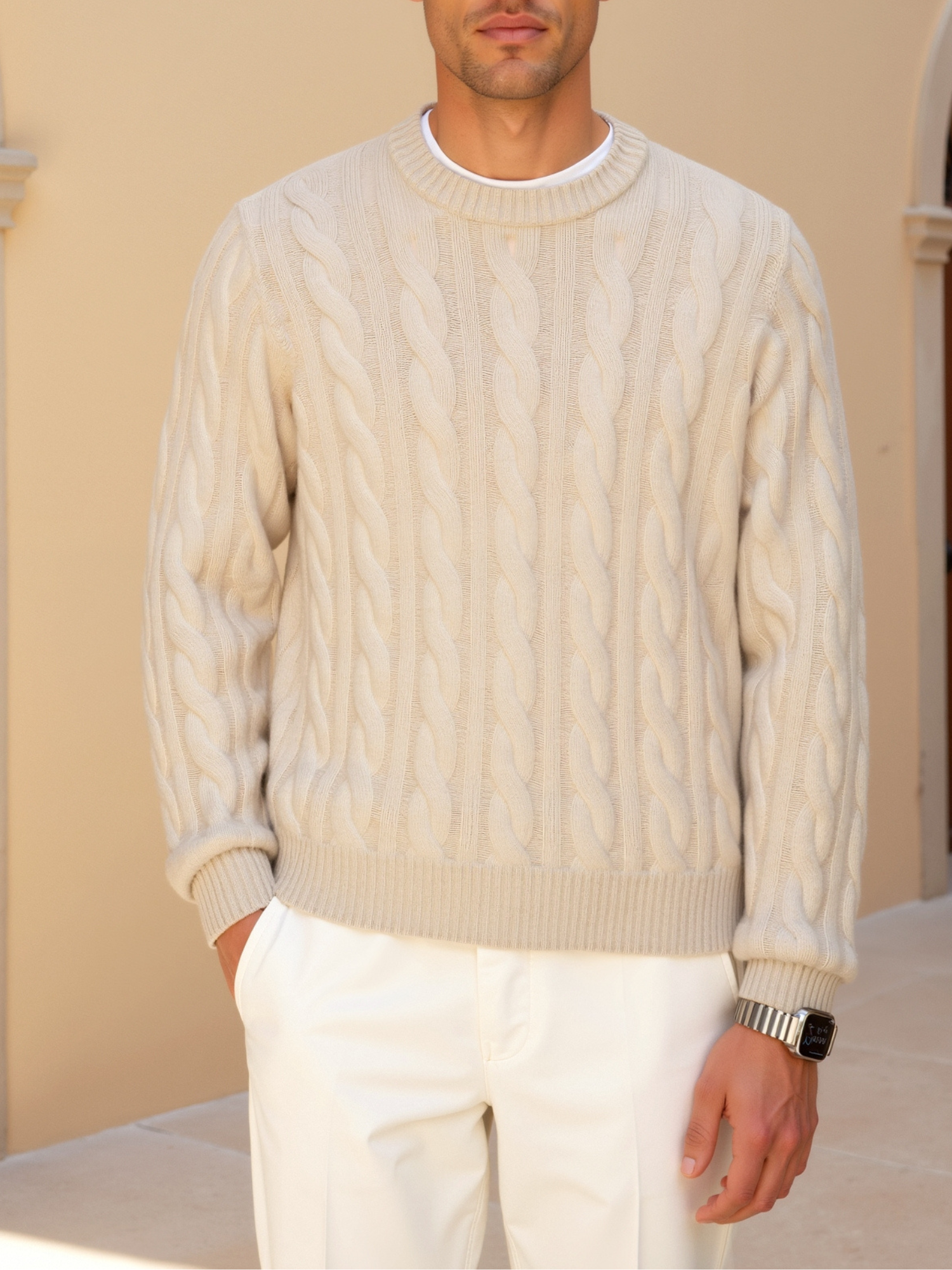Cashmere Cable-Knit Crew Sweater
