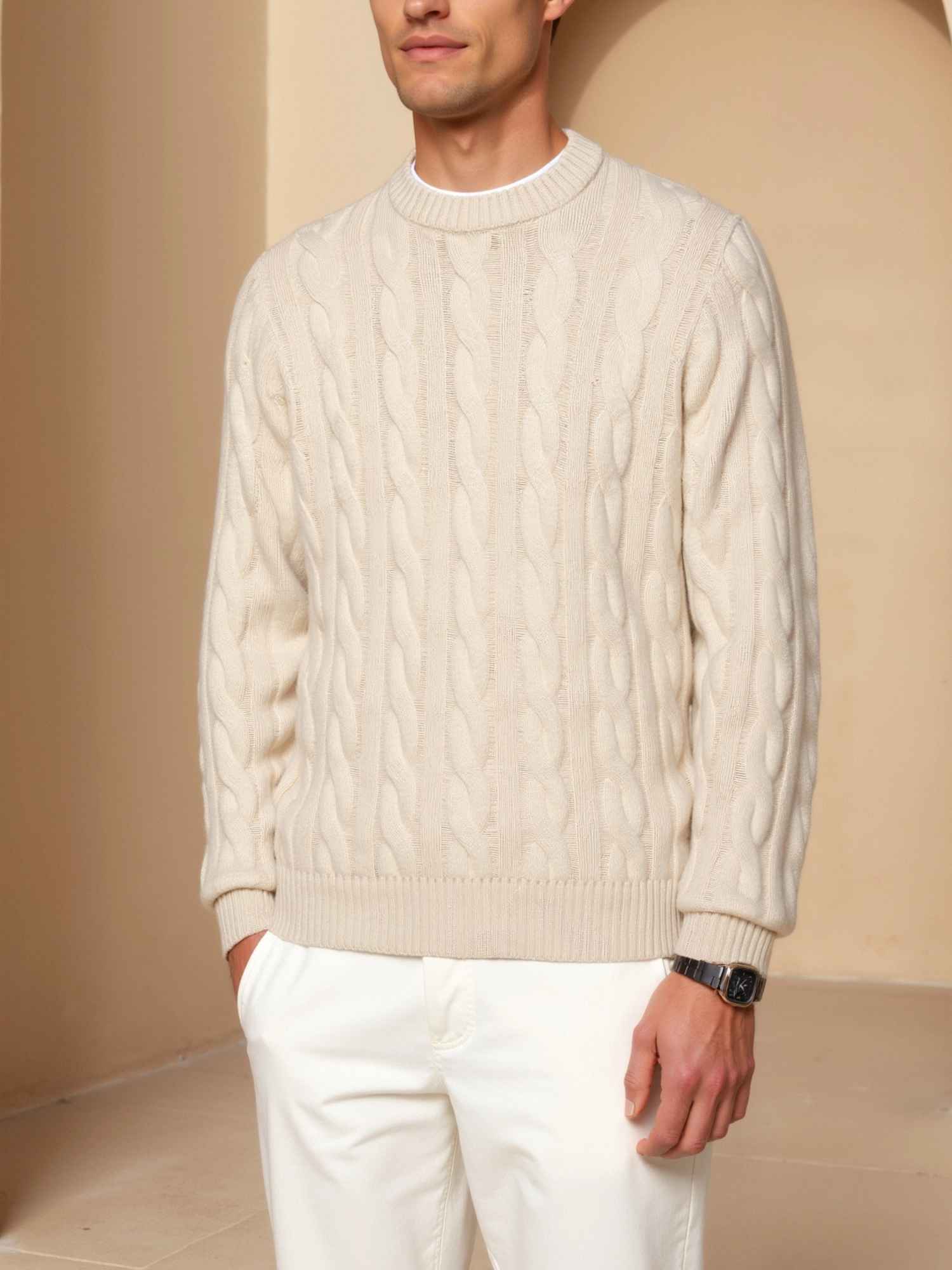 Cashmere Cable-Knit Crew Sweater