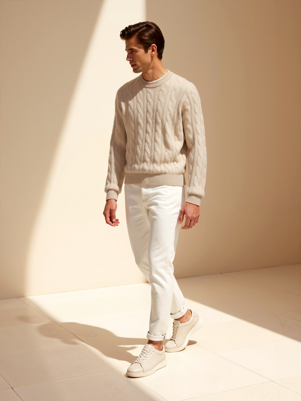 Cashmere Cable-Knit Crew Sweater